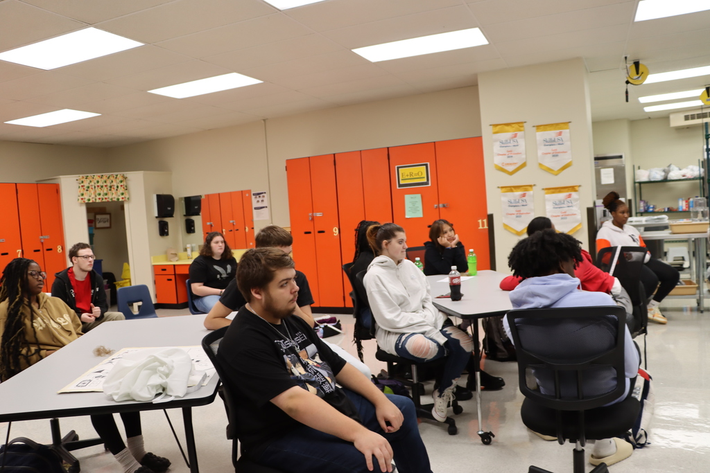 Students listening to Nick Hunter